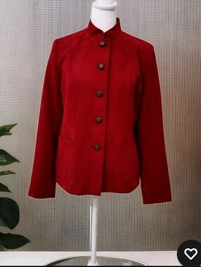 Dressbarn Sz M Deep Red Stand-Collar Button Jacket